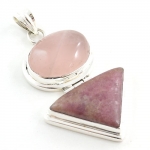 925 sterling silver pink rose quartz Rhodonite chunky pendant